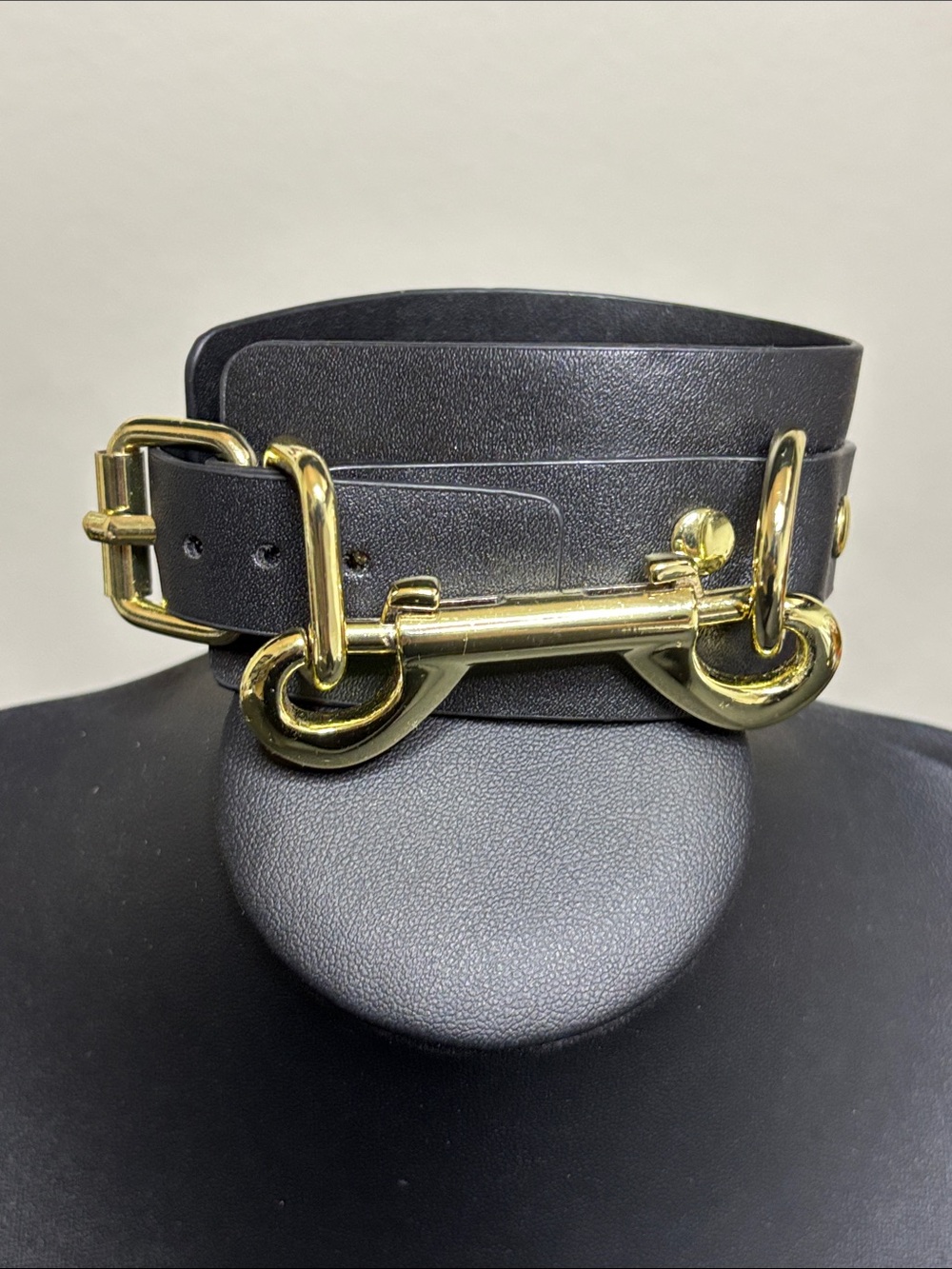 Black Rocker Emo Grunge Wide Bracelet Gold Buckle Accent Jewelry Michael